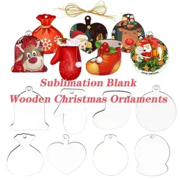 Weihnachtsfestplatten -Ornamente Holzblanks Sublimation Ornament Hängende Dekorationen leere Holzscheiben mit Löchern für Festivals DIY Crafts Decoration 1007