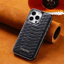 Luxury Python Pattern Leather Vogue Phone Case for iPhone 15 14 13 12 11 Pro Max Durable Sturdy Stylish Business Snake Print Plating Back Cover Shockproof