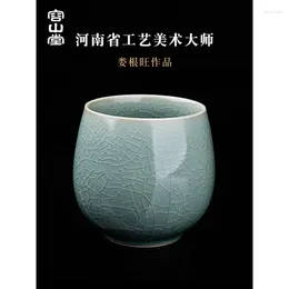 Tearware Sets Rongshantang Lou Genwang Master Ru Ware Kiln Ru-Porcelain Single Cup Tea Gracked Glaze