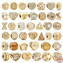 925 Sterling Silber Fit Pandoras Charms Armband Perlen Charm Gold Plated Series