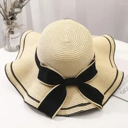 Beretti Summer Women Straw Hat UV Proteggi viaggi spiaggia da spiaggia di moda piatto bowknot panama lady ha casual sun cappelli bowtie pescatore