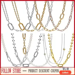 925 Silver Fit Pandoras Colar Pingente Heart Me Series Metal Bead Chain e Me Small Chain
