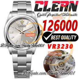 126000 VR3230 Otomatik Unisex Watch Erkek Kadın Saatleri Temiz CF 36mm Gümüş Kadran Sopa İşaretleri SS 904L Çelik Bilezik Süper Edition TrustyTime001 Kol saatleri