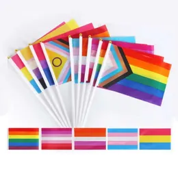 Flaggstång 14x21cm regnbåge med gay flagga lesbisk homosexuell bisexuell pansexuality transgender hbbt stolthet 1010 pole