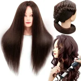 Mannequin Heads Human Model Head 22 inches Brown 95% Real Hair Training Barber Doll Hairstyle Q240510