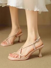 Sandaler Zapatos Mujer 2024 tendencia 7,5 cm höga klackar Öppna tå kvinnors sommarmode Simple Cross Strap Slim Heel Roman Shoes