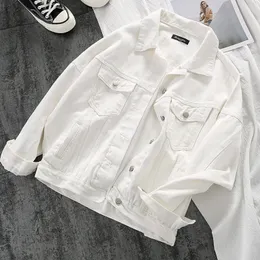 Jesień biała kurtka dżinsowa Kobiety prostota swoboda mała prosta prosta chaqueta mejr veste femme streetwear podstawowe kurtki 240429