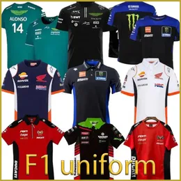 2024 F1アストンアロンソデザイナーメンズTシャツファッションマーティン24F1チームスペイン語レーシングドライバーフェルナンド14と18個の特大のポロシャツスーツF1シャツMoto Motorcycy