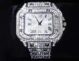 Bilek saatleri buzlu Out Watch Square Diamond Quartz Luxury Mens Bilek Saatleri Altın Roman Takvim Çelik Saat Relogio Maskulino 2277948