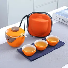 Teaware Sets Tea Set Portable Storage Travel Various Colors A Pot Of Three Cups Outdoor Ceramic Teacups Gift Factory Wholesale