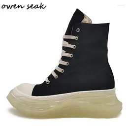 Buty zwykłe 21ss Owen SEAK MĘŻCZYZNIE Płótno luksusowe trenerzy buty koronkowe kobiety wysokość rosnąca na suwak na suwak czarne trampki
