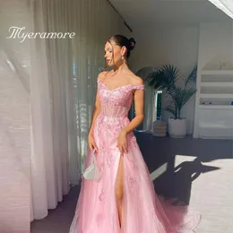 Party Dresses Pink Off The Shoulder Corset Long Formal Prom Dress For Women Glitter Sequin Side Slit Sleeveless Sweep Train Evening Gown