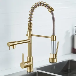 Kitchen Faucets Dqok Zwart Geborsteld Lente Pull Down Sink Kraan Warm & Koud Water Mixer Tap Met Dual Uitloop Deck Gemonteerd