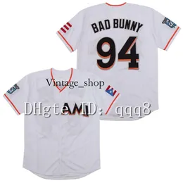 Vin Top Quality 1 Malimi Bad Bunny Baseball Jersey White com bandeira de Porto Rico Tamanho da camisa costura S-4xl