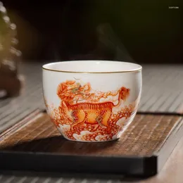 Чайные наборы фарфоровых печи Jingdezhen квасца красно -золотого рисования Kirin Cylinder Cup Cremade Ceramic Tea Set Single Master c