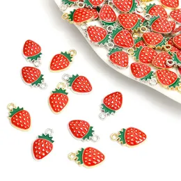 10pcs Red Strawberry Emaille Tropföl Zauber für schöne Schmuckstücke herstellen DIY -Halskette Armband Ohrringe süße Mini -Obst -Anhänger 240507
