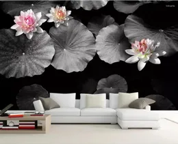 Обои цветочные и прохладные ослепительные черные белые только красивые настенные настенные картины лотоса китайский стиль фон