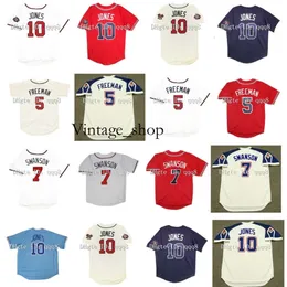 VIN 2012 Vintage Chipper Jones Jerseys 5 Freddie Freeman 7 Dansby Swanson Red Blue Grey Retro Retro Baseball