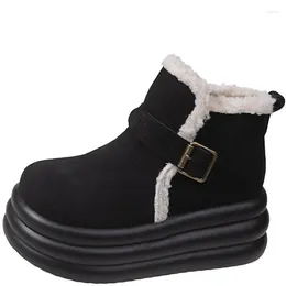 Botas de inverno Snow feminino neve quente sapatos de tornozelo ao ar livre Anti-esbelos tênis de couro grossa Mulher de pele curta 7cm