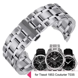 ウォッチバンド18mm 22mm 23mm 24mm Tissot 1853 Couturier T035 Band Mens Strap Q240510用の湾曲したエンドステンレス鋼バンド