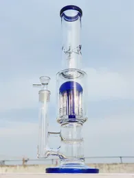 16 inç başlık cam bong 9mm kalınlıkta ağır açık mavi buz yakalayıcı denizanası filtresi nargile cam bong dab teçhizat geri dönüştürücü su bongs 14mm ABD deposu