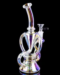 9.3 Inch Clear Twin Chambers Neo Fab Egg Rainbow Hookah Glass Bong Dabber Rig Recycler Pipes Water Bongs Smoke Pipe 14mm Female Joint US Warehouse