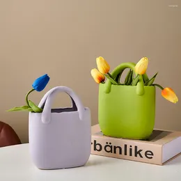 Wazony nordycka kreatywna torebka torebka ceramiczna przenośna dekoracja salonu prosta suszone garnki kwiatowe dekorativos stół dekoracje domu