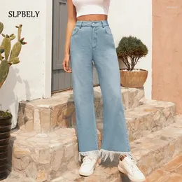 Женские джинсы Slpbely Flare Pants Summer Vintage Blue High Denim для женщин моды карманные брюки Прямой джинс Femme 2024