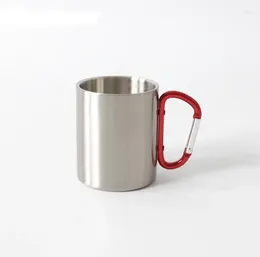 Tazze da 10 once di trasferimento termico tazza di caffè con manico al carabiner personalizzare la sublimazione in acciaio inossidabile tazza da viaggio esterno portatile sn