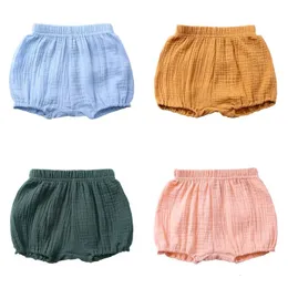 Shorts de moda para menino de cor sólida cor para crianças roupas meninas shorts pão de linho de algodão bebê calças curtas nasas roupas 1-4 anos 240508