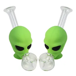 Großhandel protable Schädel Silikon Tabakrohre farbenfrohe abnehmbare kreative Mini Alien Handlöffel Trockener Kräuterrohr mit Glasrauchschale