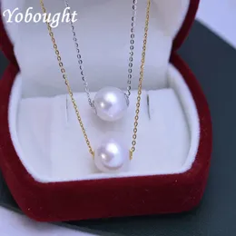 G18 K Gold Freshwater Edison Pearl 1012Mm Round With Strong Light And Slight Flaws Perforated Pendant Necklace For Women 240511