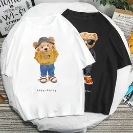 Erkek Tişörtleri Kawaii Teddy Bear Tshirt Harajuku Karikatür Ayı Baskı Üstleri Kadın Erkek T Unisex Büyük Boy T-Shirt Roupas Masulinas T240510