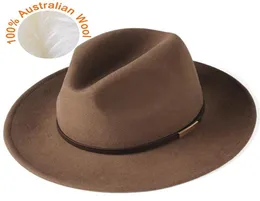 Fedora Hat for Women Men 100% Wool ha sentito Wide Brim Hat Vintage Jazz Coppia Fedora Cap Winter Chapeau Femme8451351