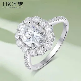 Обручальные кольца tbcyd 3ct Oval Cut% All Moist Diamond Ring для женщин S925 Серебряный классический игристые цветы Q240511
