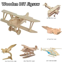 Trä DIY Jigsaw Puzzle Handmade montering Målning Flygplan Plan Model Toys For Kids Handicraft Flying Wood Color 240510