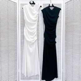 409 xxl 2024 Milan Runway Dress Frühlings Sommer Ärmel und mittlere Kalb Schwarz weiß Marke Gleiche Damen Kleid Fashion hochqualitativ Louxi
