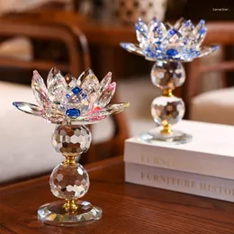 Candle Holders Crystal Lotus Lamp Feng Shui Holder Long Bright Candlestick Buddhist Articles For Center Table Living Room Home Decor