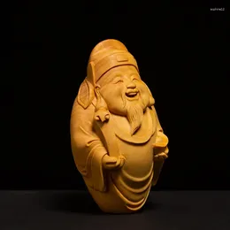 Dekorativa figurer Boxwood 6cm 8cm rikedom God Skulptur Wood Carving Lucky Pendant Buddha Staty Heminredning
