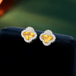 Nya 4/fyra klöver studörhängen Micro Set 3A Zircon Brand Earrings Europe Fashion Women Earrings Lucky Grass Flower High-End Earrings Jewelry Valentine's Day Gift SPC