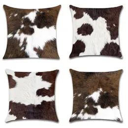 Travesseiro 4pcs/lote capa de fazenda vaca de vaca branca de gado marrom padrão de cabelo fronhas de linho da sala de estar decoração de carro 18x18 polegadas