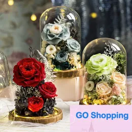 Klasik ebedi çiçek el yapımı korunmuş gerçek gül cam kapak tutucu ölümsüz çiçekler sevgililer günü doğum günü hediyeleri düğün malzemeleri
