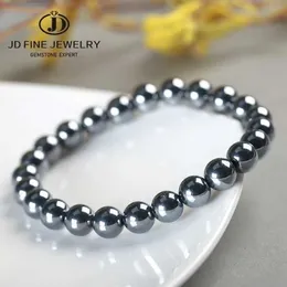 Charm Bracelets JD AAA Natural Black Shine Terahertz Round Beads Stone Beads Bracelet Women 6/8/10mm Men Jewelry Health Wristband Gift Y240510