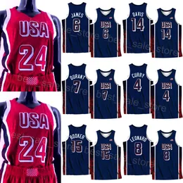 Basket degli Stati Uniti stampato US 11 Maglie Joel Embiid 2024-25 Team 14 Davis 13 Bam Adebayo 4 Stephen Curry 6 LeBron James 8 Kawhi Leonard 12 Jrue Holiday 5 Edwards