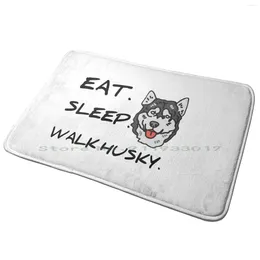 Carpets Eat Sleep Walk Husky Entrance Door Mat Bath Rug Robot Monster Cinema Vintage Movies Retro Ilustration B