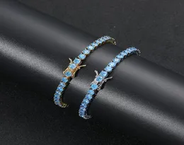 Charm Bracelets 4mm Hip Hop Blue Zirkon Set Bling Out 1 Row CZ Stone Tennis Linkkette für Männer Frauen Unisex Rapper Schmuck GI2023871