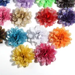 Fiori decorativi 200 pezzi 8 cm 3.1 "Fiore di tessuto metallico artificiale per feste di nozze Craft Craft Chiffon Shiny Bouquet Boutique