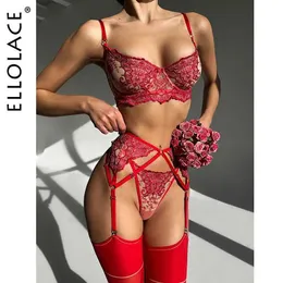 Sexy set ellolace florale dessous für feine Frauen heiße Sexualität gut aussehende Unterwäsche Push Up BH Fancy Bilizna attraktives Outfit Q240511