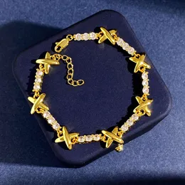 S925 Silver tiffanyjewelry heart Pendants Korean Version of Ins Luxury Inlaid Zircon Bracelet Metal Glossy x Character Fashionable Shiny Full Diamond Plated 18k Go