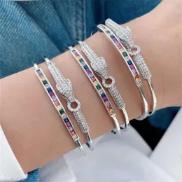 Gold Plated Women Trendy Adjustable Dainty Rainbow Cubic Zirconia Sier Cuff Leopard fashion jewelry bracelet Bangle